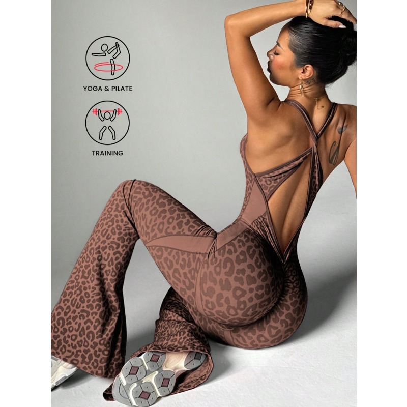 Yoga Fitness Jumpsuit - Tuta sportiva da donna leopardata con