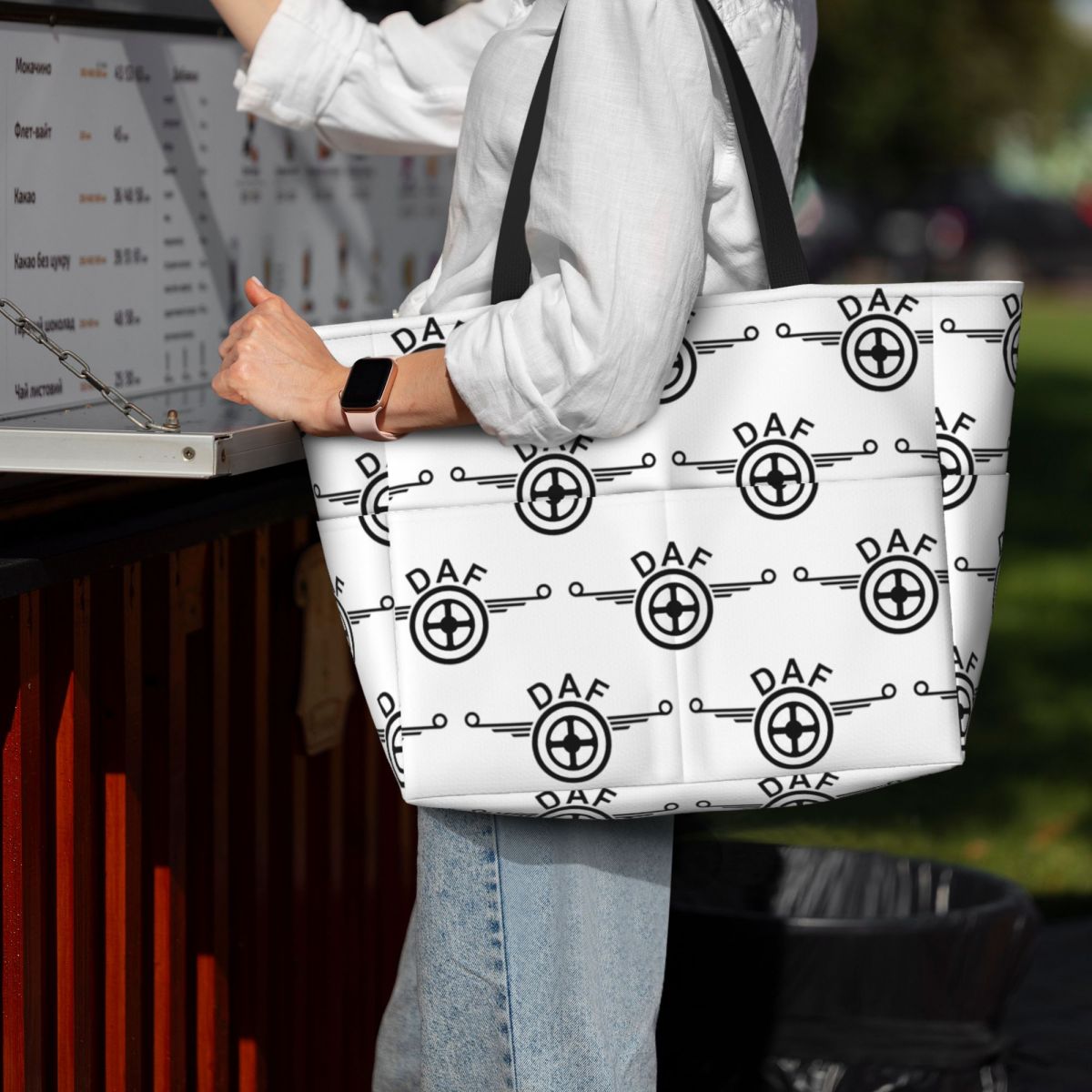 Yoga Fitness Logo Design - Borsa da spiaggia con logo Daf